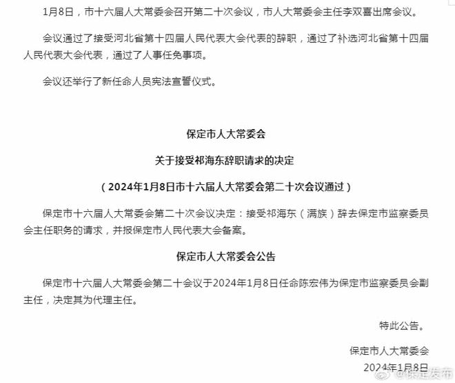 保定市政府最新人事调整与任免信息汇总